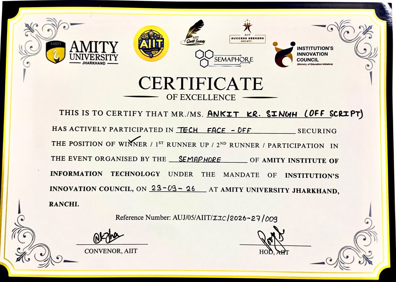 Amity University Jharkhand Tech Face-Off Winner